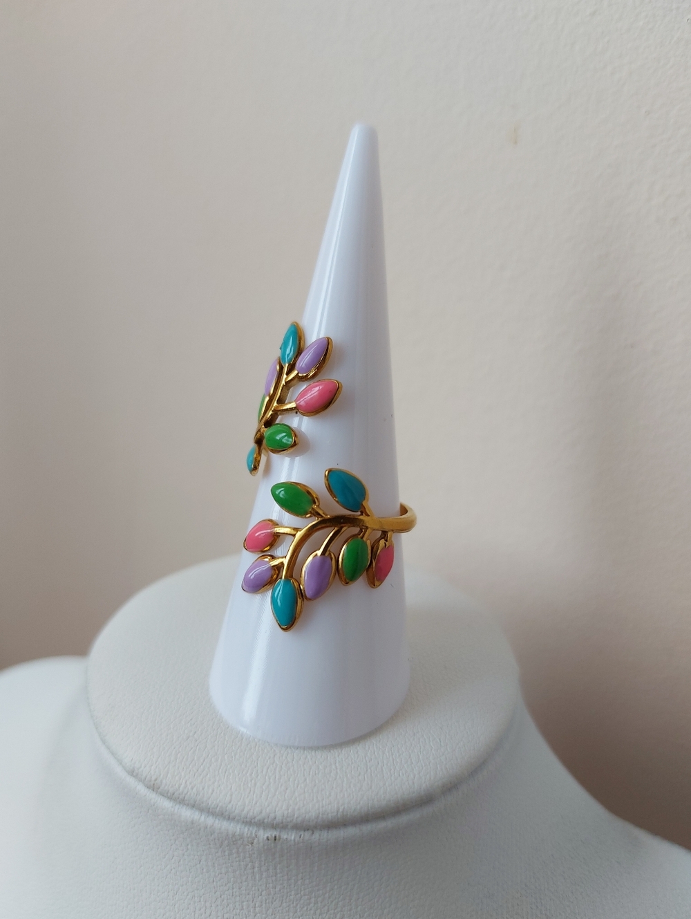 18K Gold Plated Colorful Leaf Wrap Adjustable Ring (Cant Ship Until May 16th)